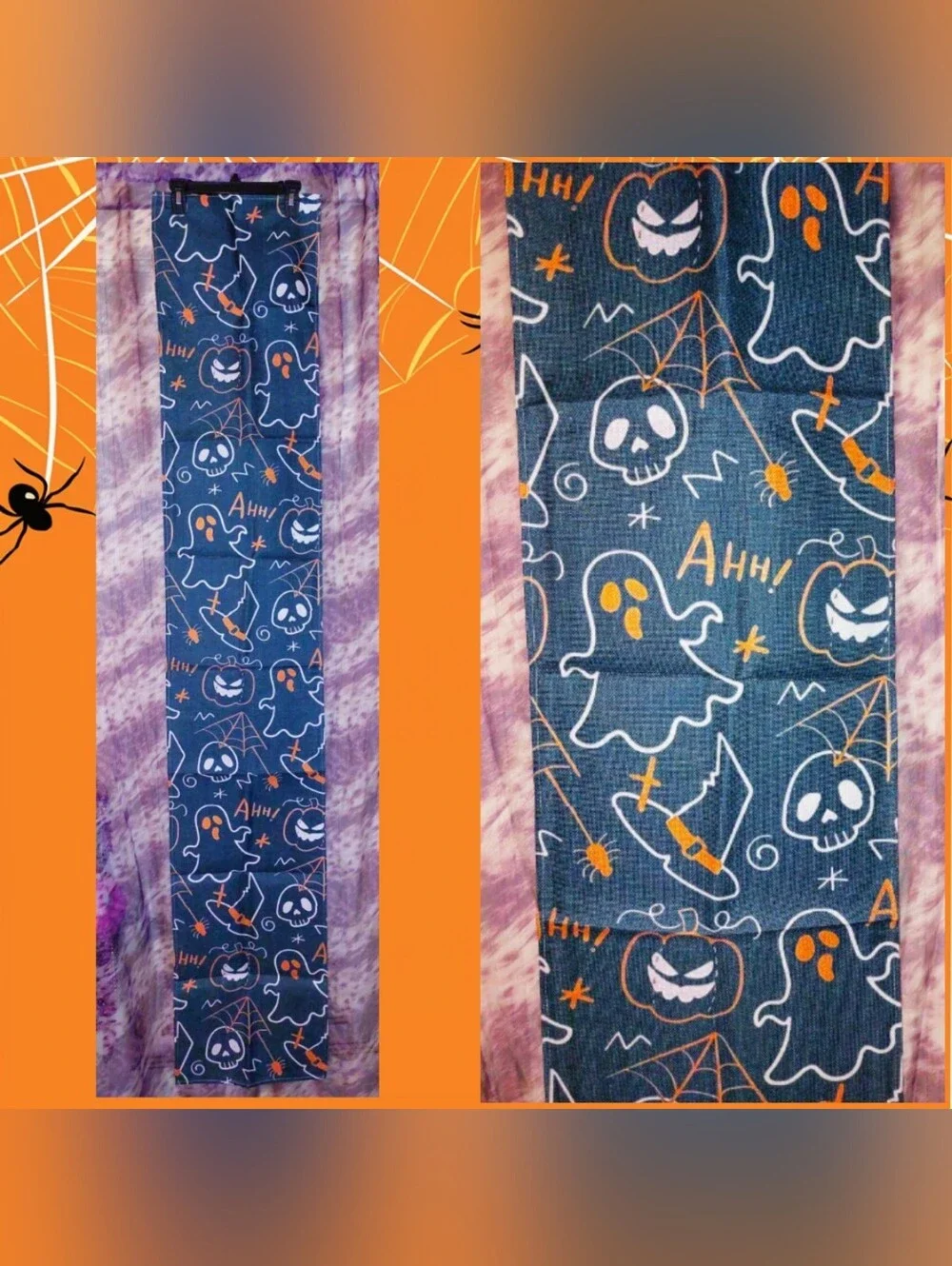 Blk/Wht/Orange Fun Halloween Themed Rectangular Fabric Table Runner 72